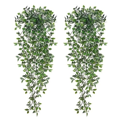 BLEUM CADE Fake Hanging Plants, 2pcs Artificial Hanging Potted Plant, Faux Mandala Vines Hanging Plant Greenery for Wall Shelf Home Living Room Indoor Outdoor Decor - Image 1