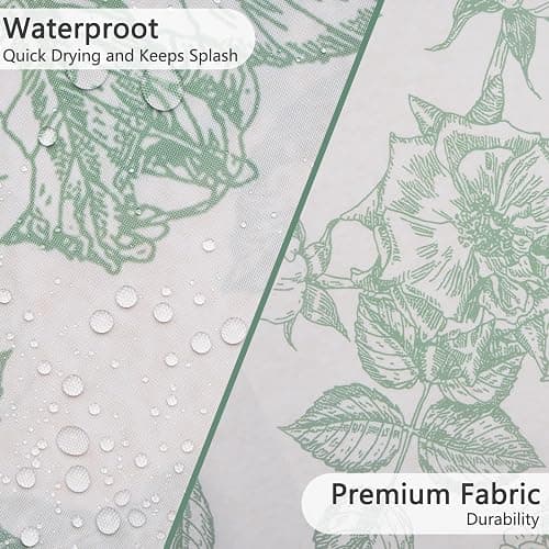 NAEMBCU Floral Scalloped Shower Curtain with 12 Hooks 71x74Inches - Green Flower Rose Pattern, Waterproof Fabric Bath Curtain for Modern, Farmhouse and Elegant Bathrooms Decor thumbnail 4
