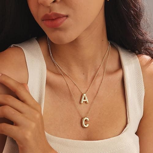SELFROSE Initial Necklaces for Women,Trendy Gold Letter Necklace Dainty Gold Letter Necklace Chunky Initial Pendant Charm Custom Name Jewelry for Women Gifts thumbnail 4