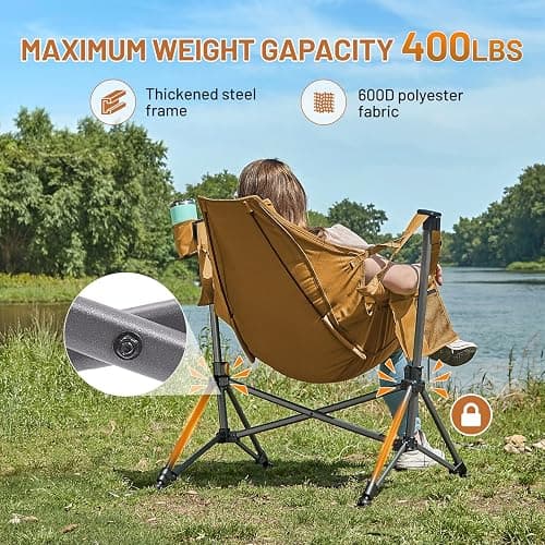 TIMBER RIDGE Hammock Camping Chair, Oversized Swinging Hammock Chair with Adjustable Back and Seat for Outdoor Lawn, Sports, Supports 400lbs, Orange thumbnail 4
