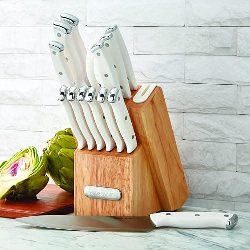Farberware Edgekeeper Triple Riveted Knife Block Set with Built in Sharpener, 14-Piece, White - White - Natural Wood Block thumbnail 8