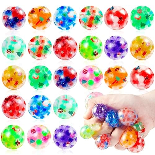 KIDRENFUN Christmas Party Bag Fillers Kids - 24 PCS Stocking Fillers Eve Box Fillers, Stress Ball for Kids Bulk, Class Prizes Mini Fidget Squishy Ball, Xmas Party Favours Boys - Image 1
