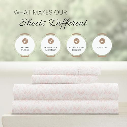 Linen Market Double-Brushed Patterned Microfiber Full Sheet Set 4 Piece – Oeko-TEX Certified Ultra Soft & Wrinkle-Free - 16" Deep Pocket Sheets - Easy Care Full Size - Classic in Pink - Classic in Pink - Full thumbnail 4