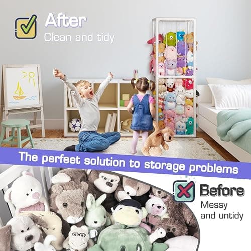 Trycooling Stuffed Animal Storage Zoo Holder Space Save Vertical PVC with Elastic Band and Net for Playroom Bedroom Nursery (White 1) thumbnail 5