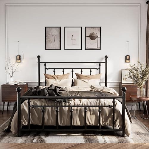 SHA CERLIN 14'' Queen Size Metal Platform Bed Frame/Victorian Headboard and Footboard/Steel Slats Mattress Foundation for Storage/No Box Spring Needed/Noise Free/Black - Image 1