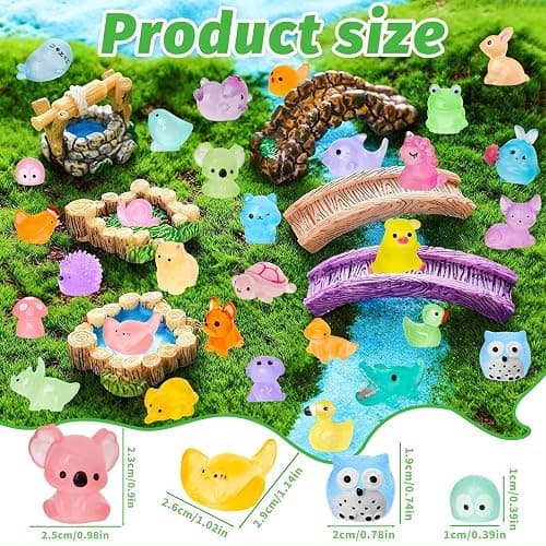 200pcs Luminous Mini Resin Animals 30 Types Miniature Resin Animal Figurines to Hide Bulk Glow in The Dark Tiny Ducks Frogs Small Cat Bunnies for Fairy Garden Micro Landscape Dollhouse Accessories thumbnail 3