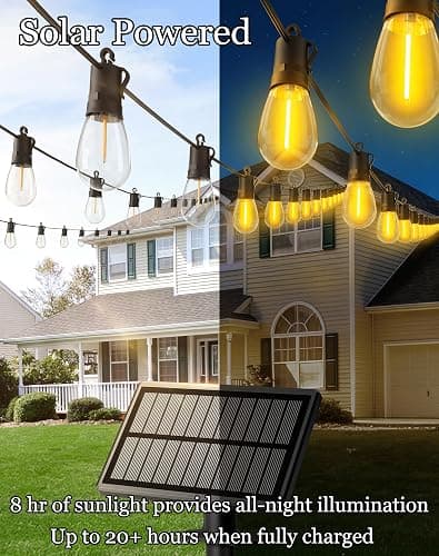 65ft-Solar-Powered-Lights-Outdoor-Waterproof-String Lights-Outside-Patio-Yard-Garden-Fence-Backyard-Deck-Porch-Balcony-Patios-Camping-Battery-Operated-LED-Fairy-Strip-Lighting-Hanging-Edison-Bulbs-S14 thumbnail 3