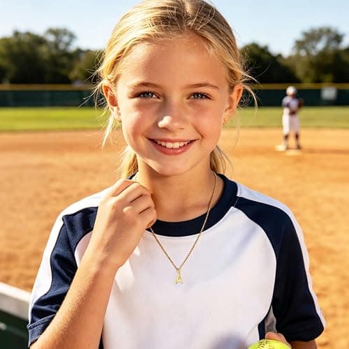 Softball Initial Necklace for Women, 18K Gold Plated, A-Z Letter Pendant | Softball Jewelry, Sports Accessories, Christmas Gift for Girlfriend Daughter thumbnail 4