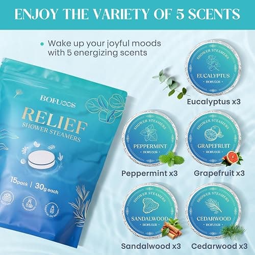 Bofuoos Shower Steamers Aromatherapy, Birthday Gifts for Men Teen, Stocking Stuffers White Elephant Christmas Gift for Adults, Natural Essential Oils Bath Bombs Relaxation SPA – 15 Tablets thumbnail 5