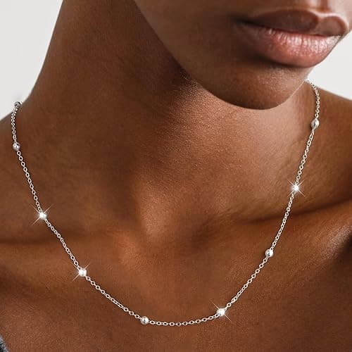 IEFWELL Solid 925 Sterling Silver Chain Necklace for Women, 1.6mm Satellite Bead Chain Necklace Shiny Sturdy Hypoallergenic Chain Necklaces, 16/18/20/22/24 Inches Dainty Silver Jewelry for Women Men thumbnail 2