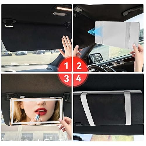 Feisate Car Visor Mirror with Rechargeable LED Light- 3 Light Modes & Dimmable Touch Screen- Big Sun Visor Vanity Mirror for Truck- Passenger Side Girly Car Accessories for Women Girl Interior- White thumbnail 4