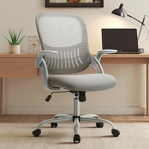 Sweetcrispy Ergonomic Office Desk Chair Mesh Adjustable Swivel Mid-Back Computer Chair with Lumbar Support Comfy Flip-up Arms for Home Office - Image 1