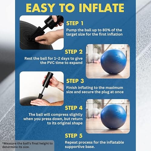 ProBody Pilates Yoga Ball Chair, Exercise Ball Chair with Base or Stand for Home Office Desk Sitting or Workout, 65cm Antiburst Balance & Stability Ball Seat, Large Gym Ball for Back, Abs thumbnail 8