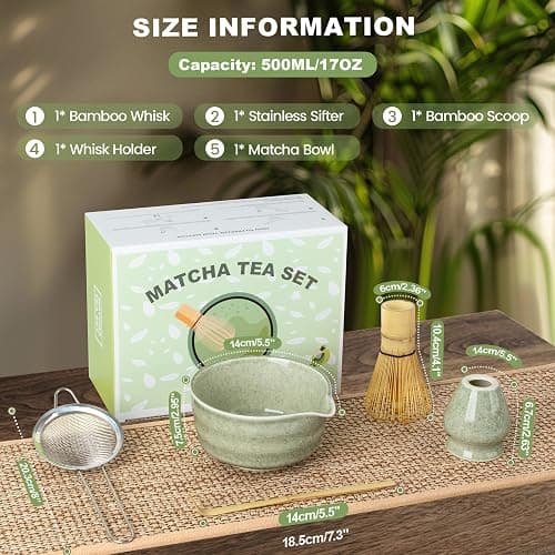 Dayacoco Matcha Whisk Set, Ceramic Matcha Kit Set Includes Bowl with Spout, Matcha Whisk, Holder, Bamboo Scoop and Sifter, 5 pcs Matcha Tea Kit for Matcha Beginner and Lovers, Gift Christmas, Birthday thumbnail 3