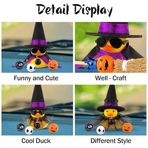 wonuu Halloween Rubber Duck Witch Duck Car Decorations Halloween Accessories Witch Hat Pumpkin Skull and Cloak, Long Black Skirt thumbnail 5
