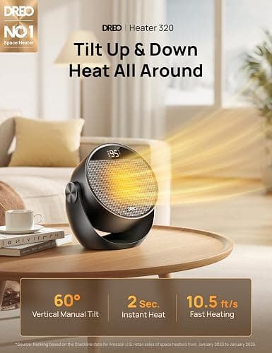 Dreo Space Heater 1500W, 60° Adjustable Tilt, 10.5ft/s Portable Electric Heaters for Indoor Use with Thermostat, 8 Safety Protections, 3 Modes, Remote, Quiet Desk Heater for Bedroom, Office, Black thumbnail 2