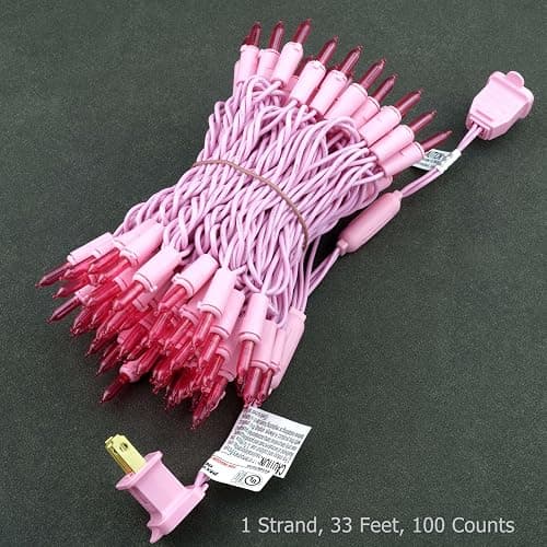 YULETIME Pink LED Christmas Lights with Pink Wire, 33 ft 100 Count UL Certified Commercial Grade Holiday String Light Set thumbnail 7
