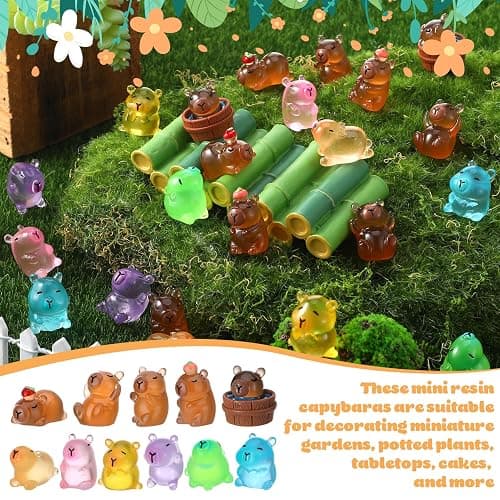 GSrenyu 22 Pcs Mini Capybara Luminous Mini Resin Animals Figures Glow in the Dark Capybara Miniature Figures for Garden Aquarium Dollhouse Tabletop Landscape Birthday Party Decor thumbnail 5