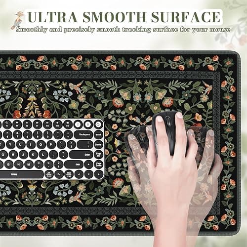 iCasso Floral Desk Mat,Mouse Pad for Office Decor,35.4x15.7in,Black | Back to School Desk Pad Mat, Anti-Slip Big Mousepad with Stitched Edges for Computer Desktop,Smooth Water-Resistant thumbnail 3