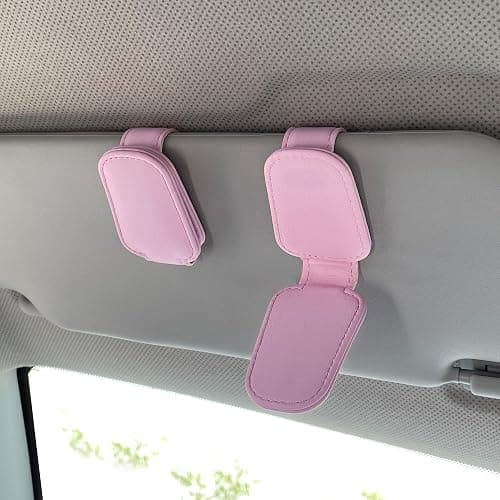 KIWEN Sunglasses Holders for Car Visor, Magnetic Leather Glasses Eyeglass Clip for Car, Ticket Card Clip Sunglasses Mount, Car Visor Accessories Gadgets (1, Pink) thumbnail 2