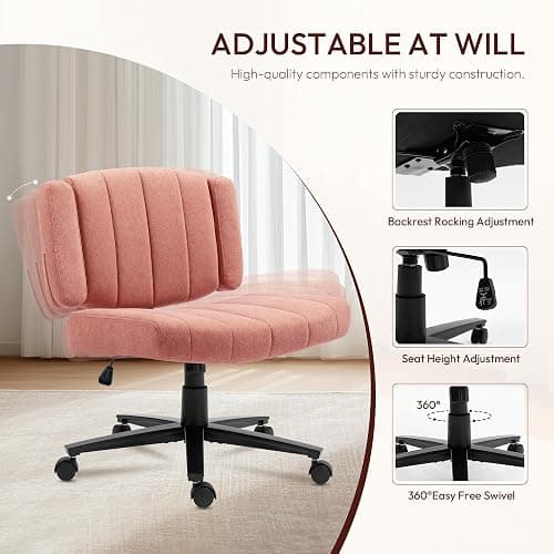 Vigosit Criss Cross Ergonomic Office Chair: 360° Swivel, Adjustable Lumbar Support & Armrests, Heavy-Duty Fabric (Pink) thumbnail 9