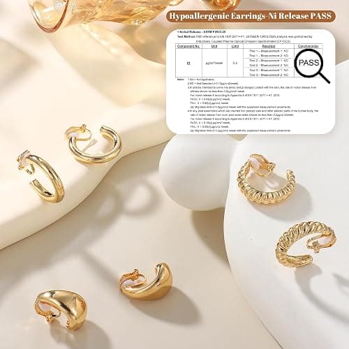 BESTEEL 3Pairs Clip on Earrings for Women Trendy Hypoallergenic 14K Gold Plated Chunky Tube Croissant Waterdrop Clip-on Hoop Earrings Set Fake Jewelry Non Pierced Ears thumbnail 8