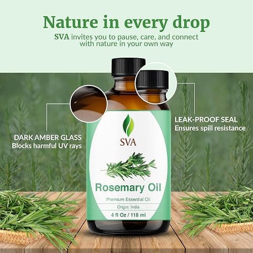 SVA Rosemary Essential Oil – 4 Fl Oz – 100% Natural Rosemary Oil for Hair, Face, Skin Care, Diffuser, Aromatherapy, Scalp, Body Massage, Soap and Candle Making – with Dropper thumbnail 7