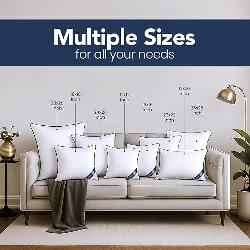 Bedding Throw Pillow Inserts (Pack of 4, White), 16 x 16 Inches Decorative Indoor Pillows for Sofa, Bed, Couch, Cushion Sham Stuffer thumbnail 4