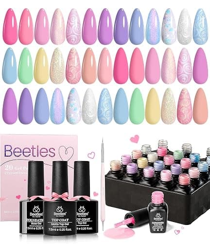 Beetles Spring Gel Nail Polish Set - 24Pcs Pastel Pink Purple Pearl Blue Shimmer Chameleon Green Colors Gel Nail Kit 3Pcs Base Top Coat Double-ended Brush Soak off UV Nail Easter Gifts for Women thumbnail 9