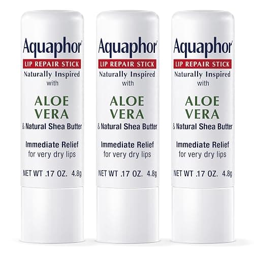 Aquaphor Naturally Inspired Lip Repair Stick with Aloe Vera and Natural Shea Butter, Hydrating Lip Balm Immediately Relieves Dryness and Soothes Chapped Lips, 0.17 Oz Stick, Pack of 3 - Image 1