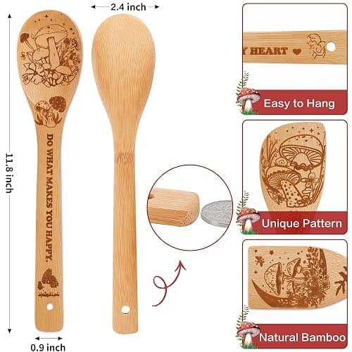 Mushroom Kitchen Decor Bamboo Wooden Spoons With Utensil Holder-Mushroom Kitchen Accessories for Cooking-Home Decorations Gifts for Women-Housewarming,Birthday,Easter,Mothers Day Gift（6PCS） thumbnail 2