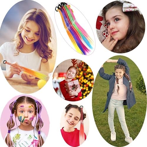 Colored Hair Extensions for Kids,Braided Ponytail Extension,Hair Accessories for Girls,colored hair braids extensions,6pcs Crazy Hair Day Accessories hair tie with (6PCS Colorful Braids) thumbnail 3