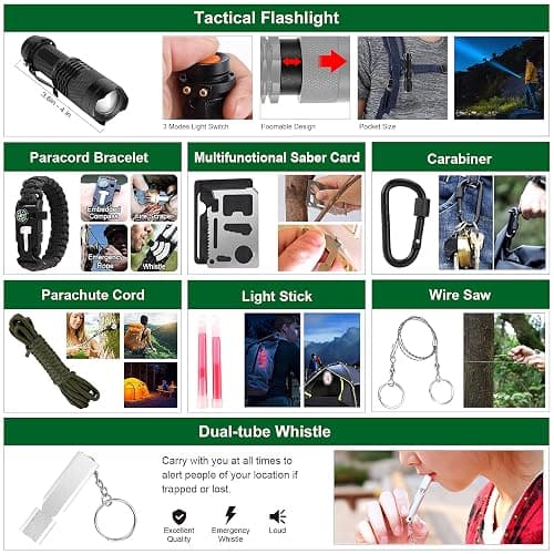 Emergency Survival Kit and First Aid Kit, 142Pcs Professional Survival Gear and Supplies Equipment with Molle Pouch, Gift for Christmas Men Dad Husband Camping Hiking Hunting Outdoor Adventure thumbnail 2