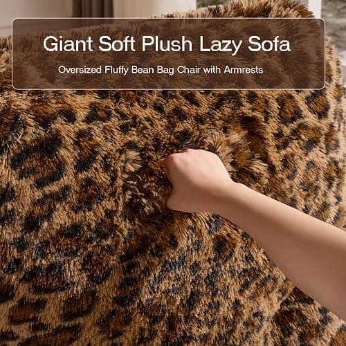 Leopard Print Faux Fur Bean Bag Chair with Armrests, Ultra-Soft Fluffy Sofa for Bedroom Living Room, Foam Filled Floor Chair (Cheetah Print Brown) thumbnail 9