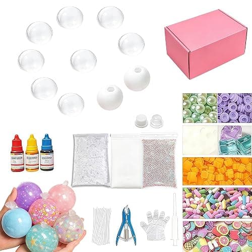 RandJ DIY Stress Ball Making Kit, Squishy Maker Kit with Blank Skins & Air Pump, Add Water to Make Your Own Crunchy Stress Balls for Adults, Transparent Squeeze Toy - Image 1