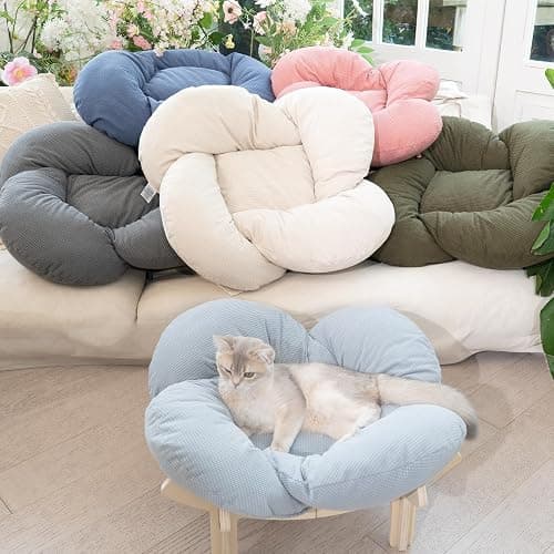 CHEERHOME PETS Elevated Cat Bed Wooden with Cushion Fluffy Pet Couch Sofa for Indoor Cats Raised Kitty Lounge Chair Suitable for Puppy, Cat Furniture(Green) thumbnail 9