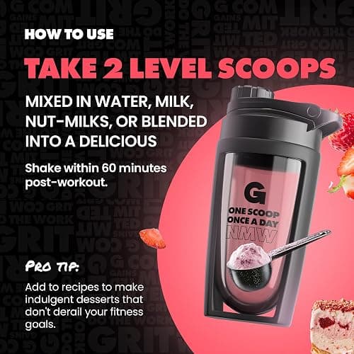 Gains in Bulk Lean Grass Fed Whey Protein Powder With Collagen Peptides, Gluten Free, 20 G Protein & 5 G Collagen, Plant Enzymes to Support Digestion, Natural Flavor, Strawberry Shortcake, 27 Servings thumbnail 7