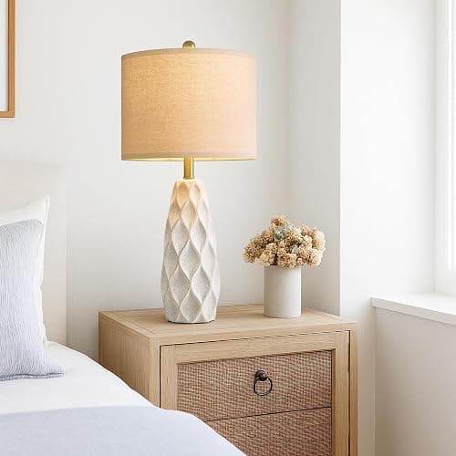 27.5" Ceramic Table Lamps for Living Room Bedroom Lamps Set of 2 Modern Boho Bedside Lamps Night Stands Farmhouse Vintage Large Nightstand Lamp Reading Light Home Office Dorm Desk Deco Gifts, White thumbnail 5