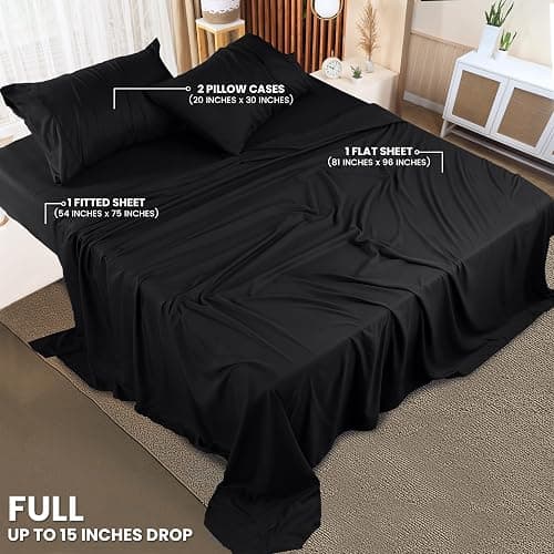 Utopia Bedding Full Sheet Set – 4 Piece Bed Sheets for Full Size Bed, Soft and Breathable Microfiber, Includes 1 Fitted Sheet, 1 Flat Sheet and 2 Pillowcases (Black) thumbnail 3