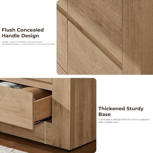 OKD Modern 6 Drawer Dresser with Handle-Free Hidden Drawers, Natural Oak | 54" Wide Bedroom Dresser, Thick Wood Design, Dressers TV Stand, Storage Organizer for Living Room thumbnail 6