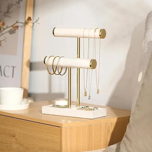 bussdis 2 Tier Bracelet Holder Display - Detachable T Bar Beige Velvet Bracelet Holder, Jewelry Holder Organizer for Bracelet, Necklace, Earrings, Rings thumbnail 5
