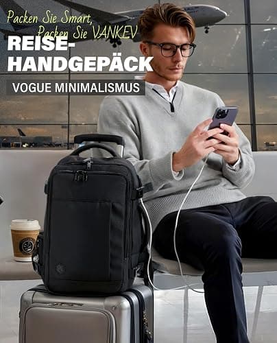 VANKEV für Ryanair Handgepäck 40x20x25 Laptop Rucksack Reiserucksack Klein Handgepäck Tasche Rucksack 14 Zoll Laptop Backpack für Herren Damen Schwarz thumbnail 2