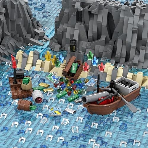 LANMANUO 221 PCS Money Bank Building Block, Pirate Ships Maps Treasure Chest City 100 Dollar Jewel Gems Diamonds Gold Bar Coins Bricks Pieces, Crystals Bill Cash Parts Sets thumbnail 2