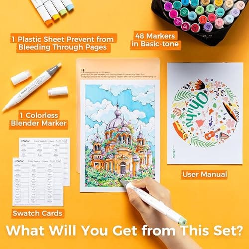 Ohuhu Alcohol Markers: Soft Chisel Red Dot Design Award Winner 48-color Brush & Soft Chisel Dual Tips Drawing Markers for Artists Beginners Adults Coloring Illustration Sketching - Honolulu S thumbnail 8