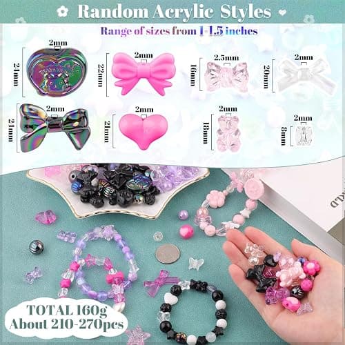 210-270PCS TINKRSTUFF Assorted Acrylic Beads for Bracelet Making,Cute Beads for Jewelry Making Flower Bow Butterfly Candy GummyBear Kawaii Aesthetic Bracelet Charms, Necklace Keychain Phone Charms DIY thumbnail 2