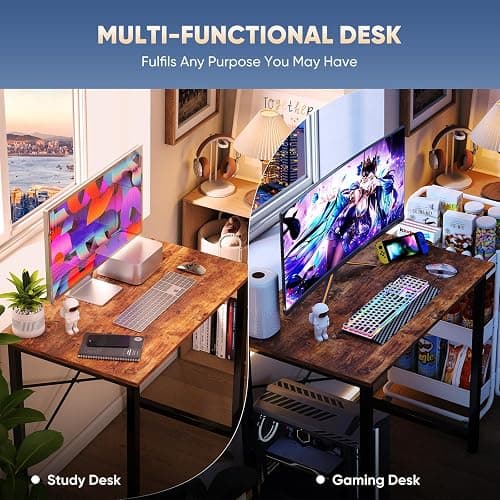 DUMOS 31 Inch Small Computer Desk for Home Office, Modern Study Writing Gaming Work Table Simple Style for Bedroom with X-Shaped ReInchforcement, Rustic Brown thumbnail 4