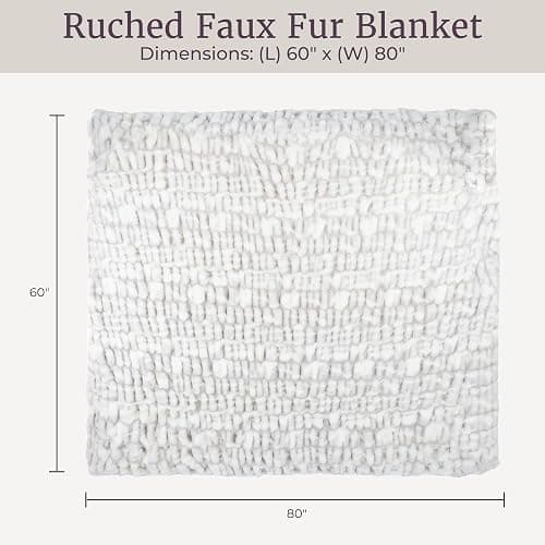 Lavish Home Oversized Ruched Blanket 60x80-Inch Jacquard Faux Fur Queen-Size Throw for Sofas Luxurious Bedding, Gray thumbnail 3