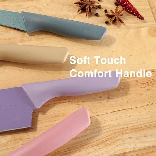 Colorful Kitchen Knife Set 6 PCS, Colored Knives Set with Non-Stick Coating, Chef Boxed Knives Set for Cooking, Camping, Travel, Picnic, BBQ and RV - Colorful- 6 Pcs thumbnail 3