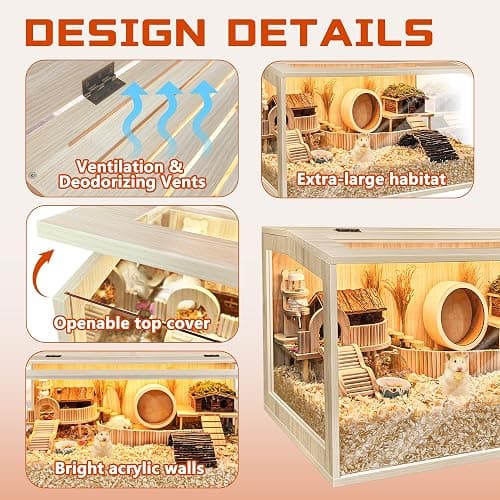 Prolee Hamster Cage Chewproof Wooden 40 Inch Guinea Pig Cages Mice and Rat Habitat Openable Top with Acrylic Sheets Solid Built thumbnail 5