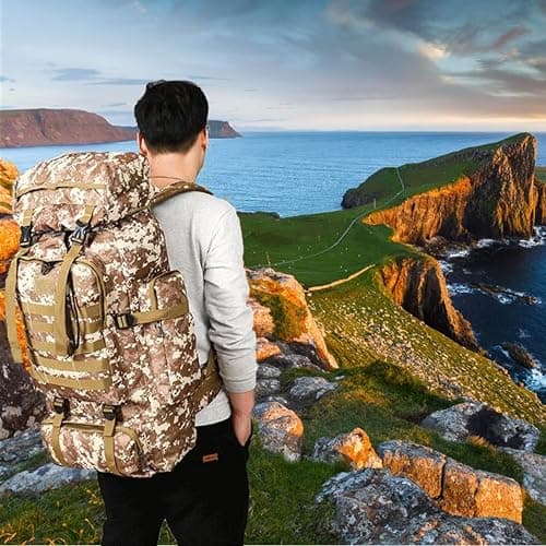 Ziliyy 70L Hiking Backpack for Men, Waterproof Lightweight Camping Backpack, Military Rucksack with Molle, 3-Day Assault Pack for Travel, Climbing, Outdoor Sports(Black) thumbnail 10